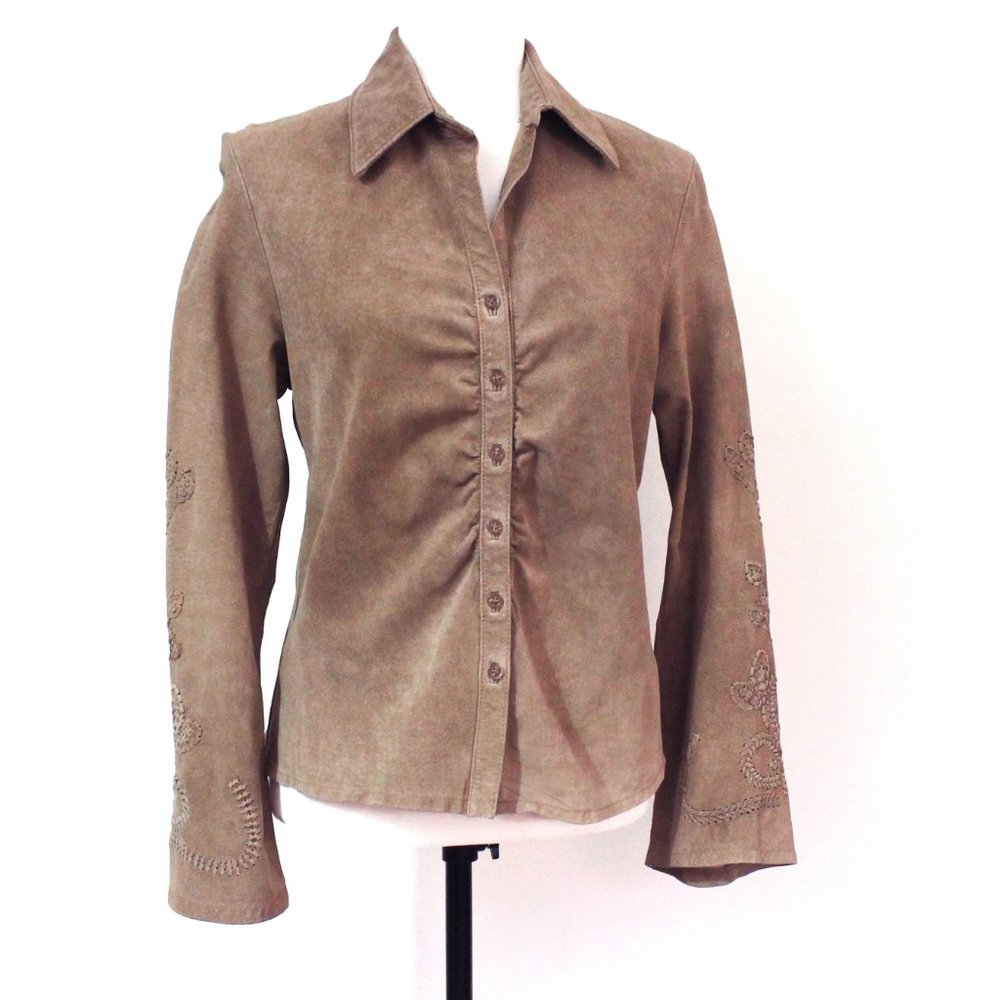 Vintage suede snap down Western blouse, SKOTTS SUEDE, Washable, Size M